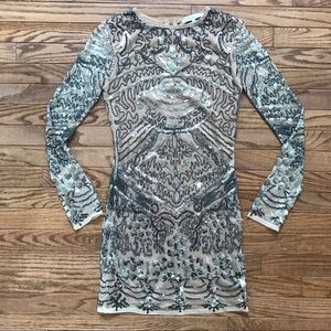 Revolve Sequin Body Con Mini Long Sleeve Dress